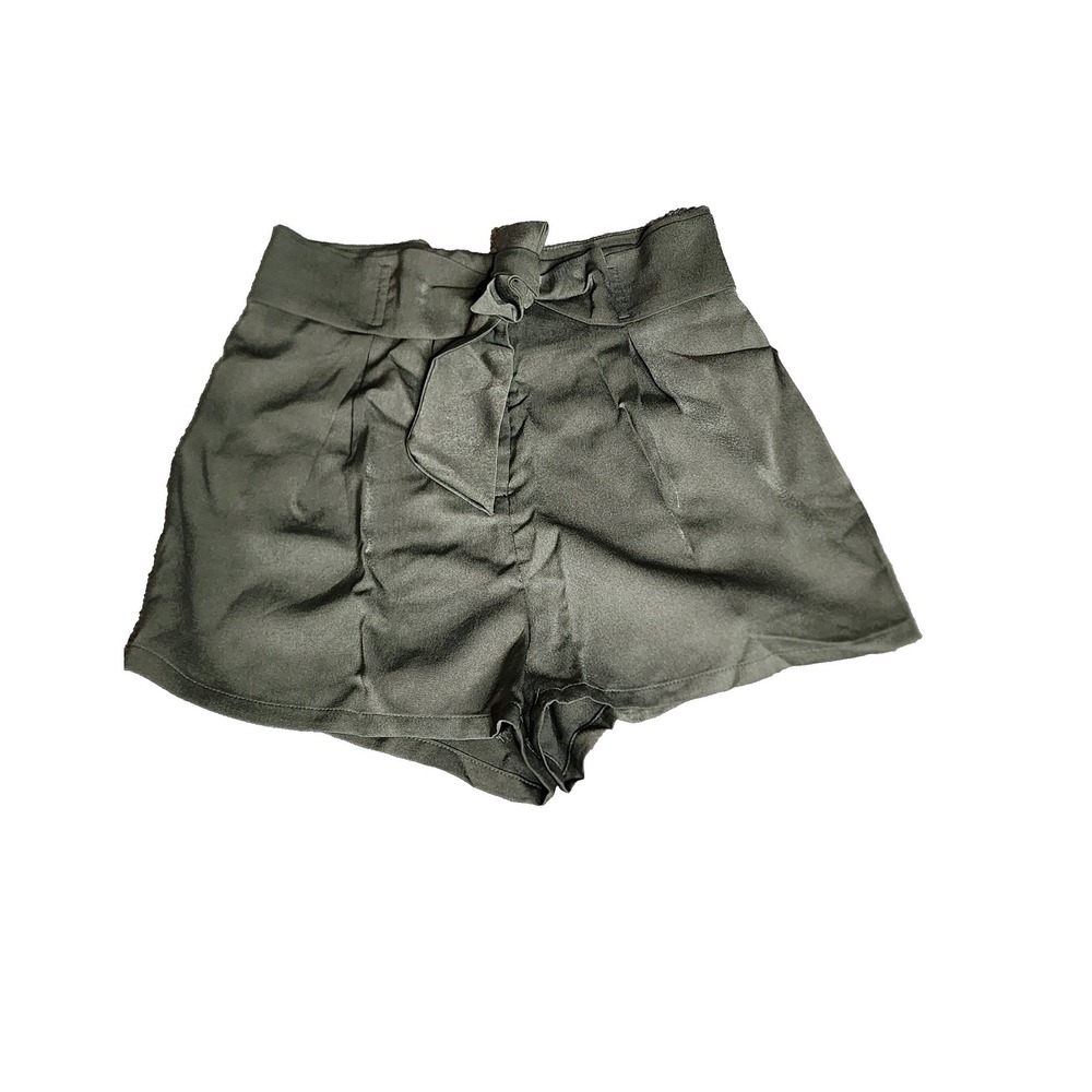 She + Sky High Waist Pleated Shorts Small Olive Green Belt Hot Pants‎
